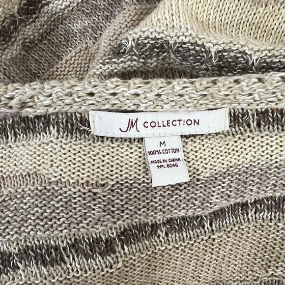 JM Collection Sand Oatmeal Tan Striped One Button Cardigan Sweater Medium Womens - Picture 9 of 9